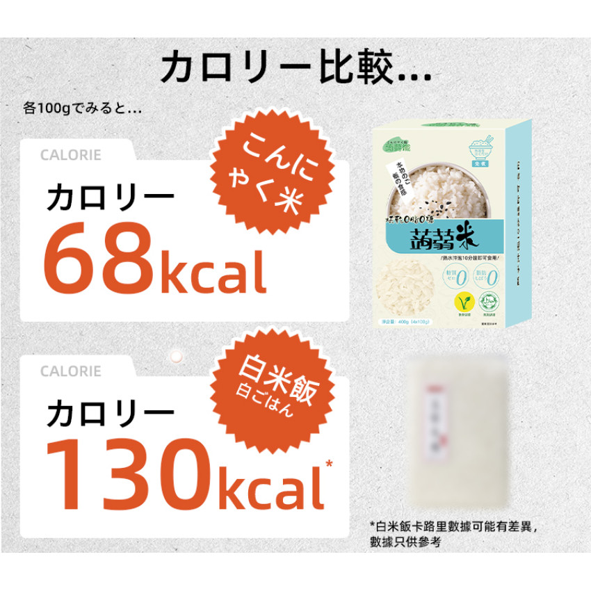 免煮 烘乾蒟蒻米400g(4x100g) 0糖0脂蒟蒻米 魔芋米 方便免煮代餐 低碳代餐 即食米飯 純素食 低卡低碳素食 無糖米飯